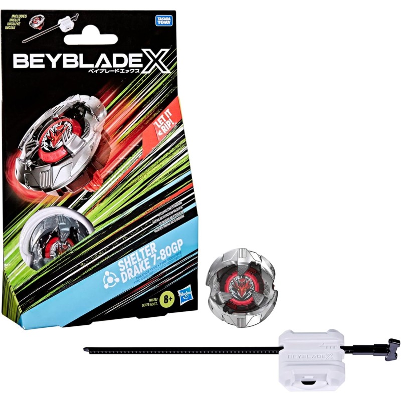 Hasbro Beyblade X, Set Starter Pack Shelter Drake 7-80GP BX con Trottola e Lanciatore