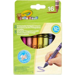 CRAYOLA Mini Kids, Maxi Pastelli a Cera Lavabili, Forma Triangolare Ideale per i Bambini, 16 Colori Assortiti, Età 12 Mesi, 52-
