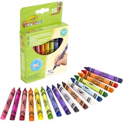 CRAYOLA Mini Kids, Maxi Pastelli a Cera Lavabili, Forma Triangolare Ideale per i Bambini, 16 Colori Assortiti, Età 12 Mesi, 52-