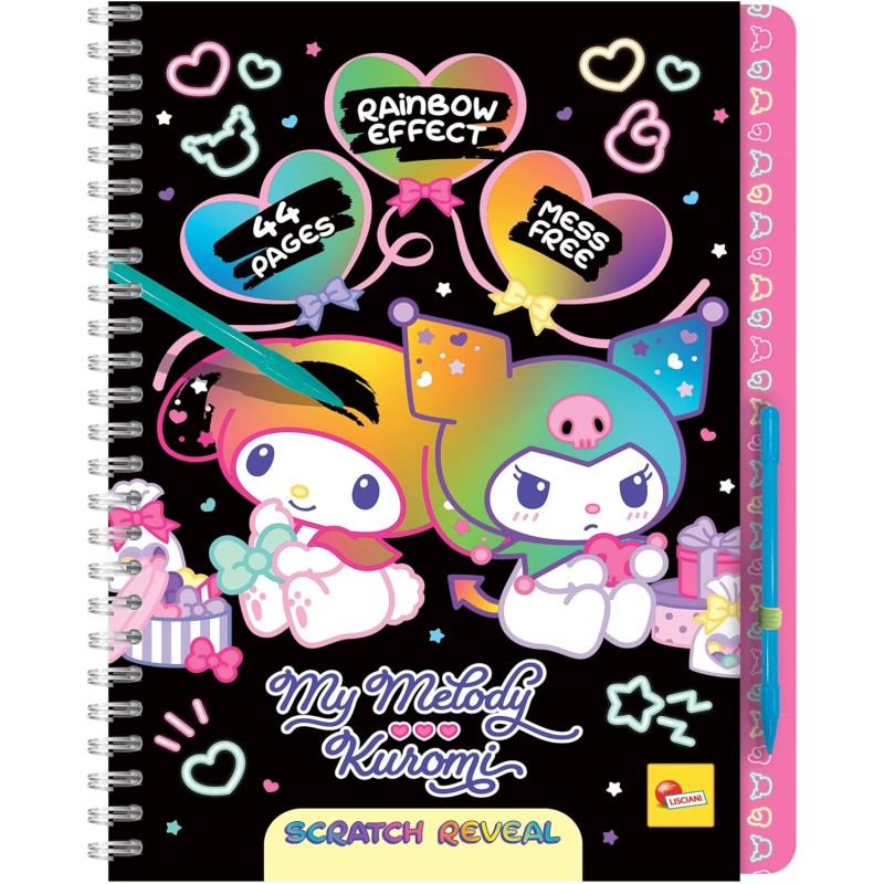 Lisciani - My Melody & Kuromi – Libro da Graffio Hello Kitty per Bambini dai 5 Anni in su – Rivelazione con Graffio con 44 Pagi