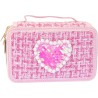 Girabrilla Astuccio Tweed Rosa, 3 Scomparti con Pennarelli e Matite Colorate