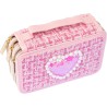 Girabrilla Astuccio Tweed Rosa, 3 Scomparti con Pennarelli e Matite Colorate