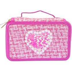 Girabrilla Astuccio Tweed Magenta, 3 Scomparti con Pennarelli e Matite colorate