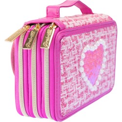 Girabrilla Astuccio Tweed Magenta, 3 Scomparti con Pennarelli e Matite colorate