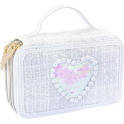 Girabrilla Astuccio Tweed Bianco, 3 Scomparti con Pennarelli e Matite Colorate