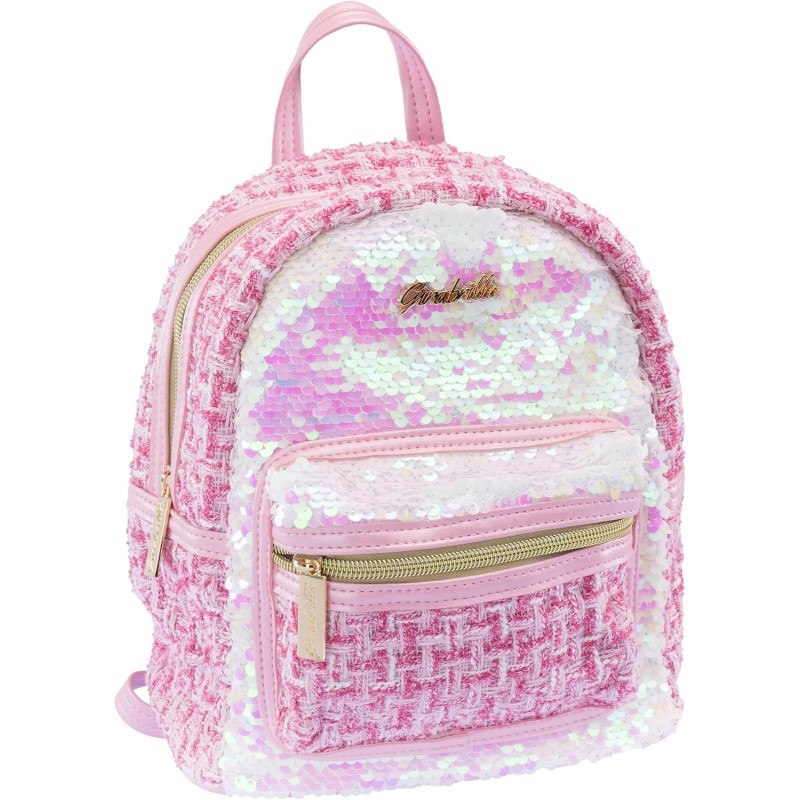 Girabrilla Tweed Backpack, Zainetto in Tessuto con Chiusura Zip e Paillettes Reversibili
