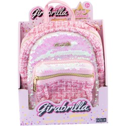 Girabrilla Tweed Backpack, Zainetto in Tessuto con Chiusura Zip e Paillettes Reversibili