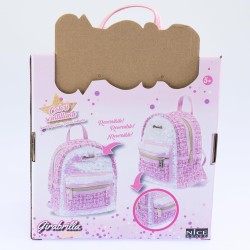 Girabrilla Tweed Backpack, Zainetto in Tessuto con Chiusura Zip e Paillettes Reversibili