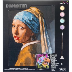 Diamantiny Level Up - QUADRO - Creative Art, Kit crea il Mosaico con i Numeri, Ragazza con Orecchino di Perla
