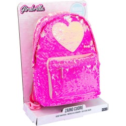 Girabrilla Heart Backpack, Zainetto Magenta con Cuore Bianco