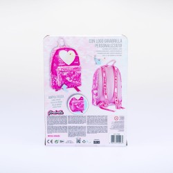 Girabrilla Heart Backpack, Zainetto Magenta con Cuore Bianco