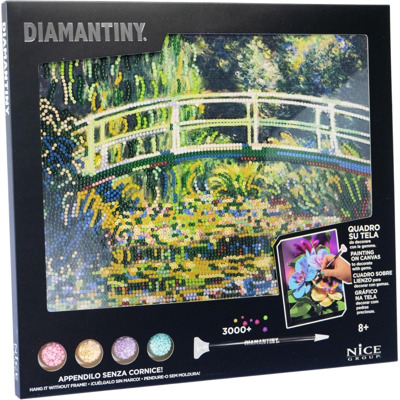 Diamantiny Level Up - QUADRO - Creative Art, Kit crea il Mosaico con i Numeri, Ninfee Bianche