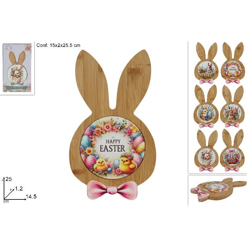 Tagliere Legno Coniglio con Decoro Ceramica, modelli assortiti, 1 pezzo