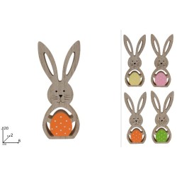 Coniglio 20 cm in Legno con Uovo, colori assortiti, 1 pezzo