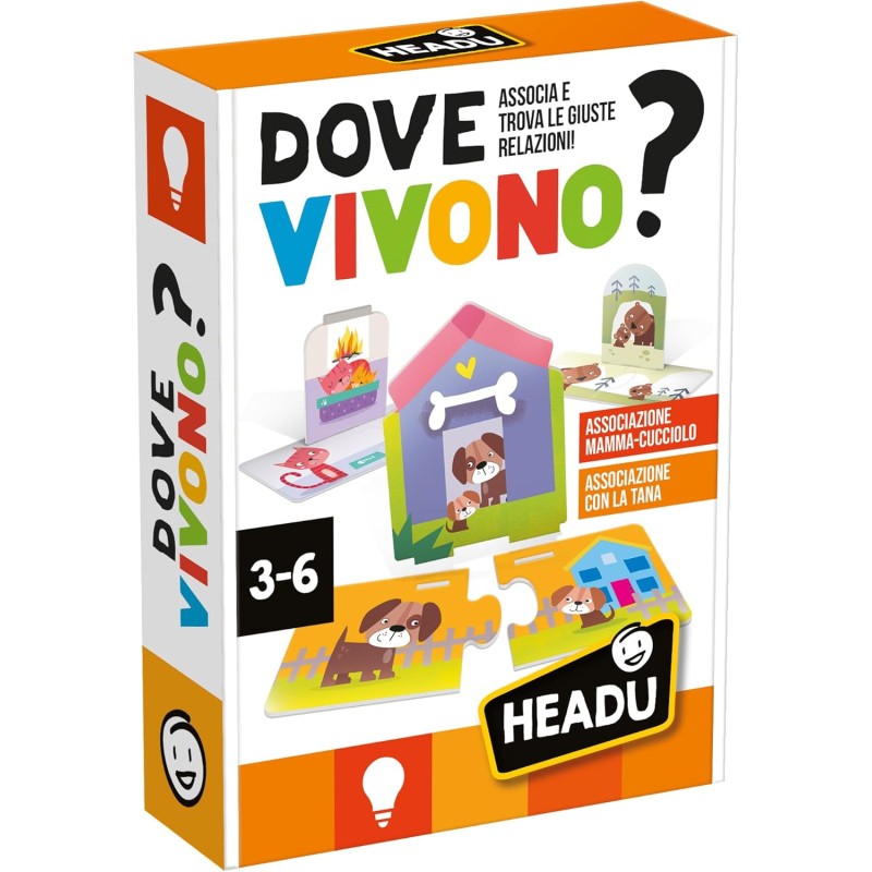 HEADU - Dove Vivono - Associa e Trova le Giuste Relazioni! - Un Gioco Educativo per Bambini dai 3 ai 6 anni - Made in Italy | I
