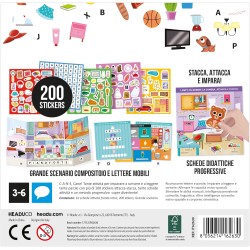 HEADU - Scuola Stickers Le Mie Prime Parole - 200 Adesivi Riutilizzabili | Impara a Leggere e Scrivere con Gli Adesivi Stacca-A