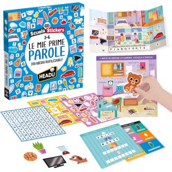 HEADU - Scuola Stickers Le Mie Prime Parole - 200 Adesivi Riutilizzabili | Impara a Leggere e Scrivere con Gli Adesivi Stacca-A