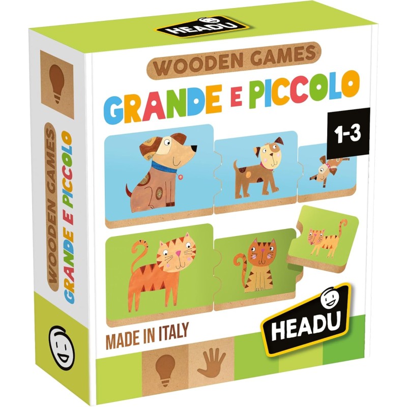 HEADU - Grande e Piccolo, con Speciali Incastri Didattici | Giochi in Lengo per Bambini, attività Divertenti per Imparare sin d