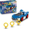 LEGO Sonic the Hedgehog: Sonic: Fulmine Supersonico - Macchina Giocattolo con Minifigure, Chaos Emerald e 3 Anelli d'Oro - 