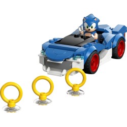 LEGO Sonic the Hedgehog: Sonic: Fulmine Supersonico - Macchina Giocattolo con Minifigure, Chaos Emerald e 3 Anelli d'Oro - 