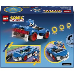 LEGO Sonic the Hedgehog: Sonic: Fulmine Supersonico - Macchina Giocattolo con Minifigure, Chaos Emerald e 3 Anelli d'Oro - 