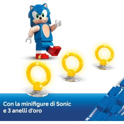 LEGO Sonic the Hedgehog: Sonic: Fulmine Supersonico - Macchina Giocattolo con Minifigure, Chaos Emerald e 3 Anelli d'Oro - 