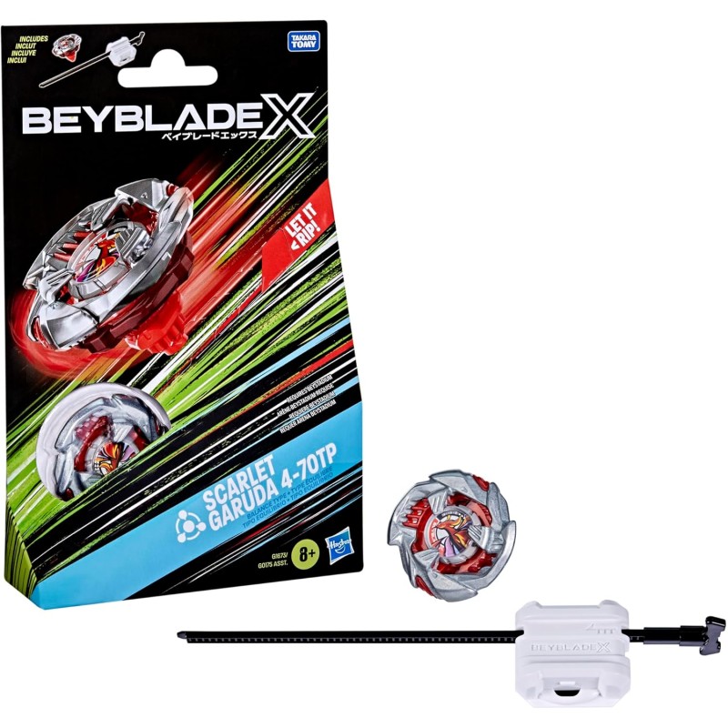 Hasbro Beyblade X, Set Starter Pack, Scarlet Garuda 4-70TP BX con trottola e Lanciatore