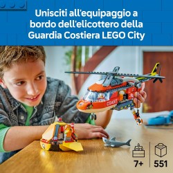 LEGO 60503 City Coast Guard Helicopter Toy - Emergency Vehicle Model Kit w/Sliding Doors, Winch, 4 Minifigures & Shark Figure -