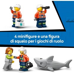 LEGO 60503 City Coast Guard Helicopter Toy - Emergency Vehicle Model Kit w/Sliding Doors, Winch, 4 Minifigures & Shark Figure -