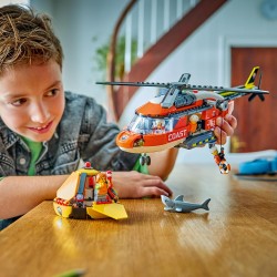 LEGO 60503 City Coast Guard Helicopter Toy - Emergency Vehicle Model Kit w/Sliding Doors, Winch, 4 Minifigures & Shark Figure -