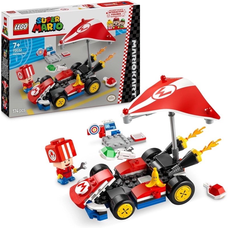 LEGO 72032 Super Mario Kart : Kart Standard, Macchina Giocattolo da Costruire Nintendo da Collezione con Toad in Tuta Rossa, Gi