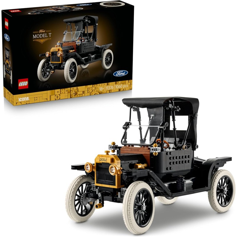 LEGO 11376 Icons Ford Model T - Modello di Auto Retrò per Adulti - Set da Collezione con Tetto in Tessuto, Ruote Alte e Parabre