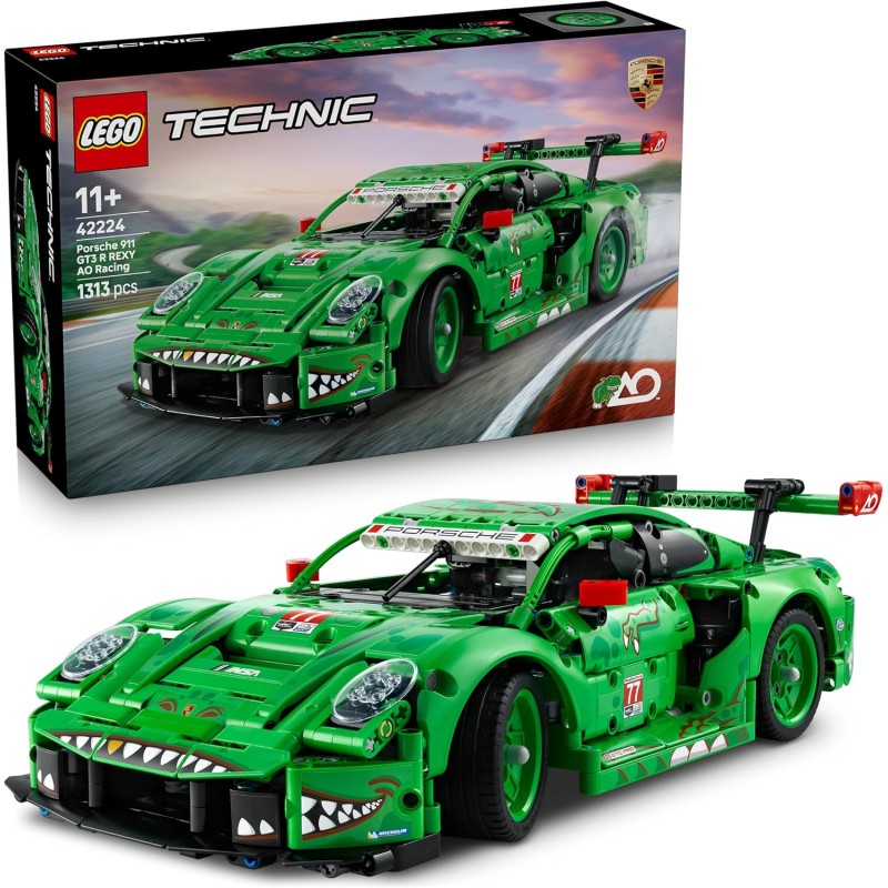 LEGO 42224 Technic Auto Porsche 911 GT3 R REXY AO Racing - Macchina Giocattolo - Kit di Modellismo con Motore a 6 Cilindri, Tra