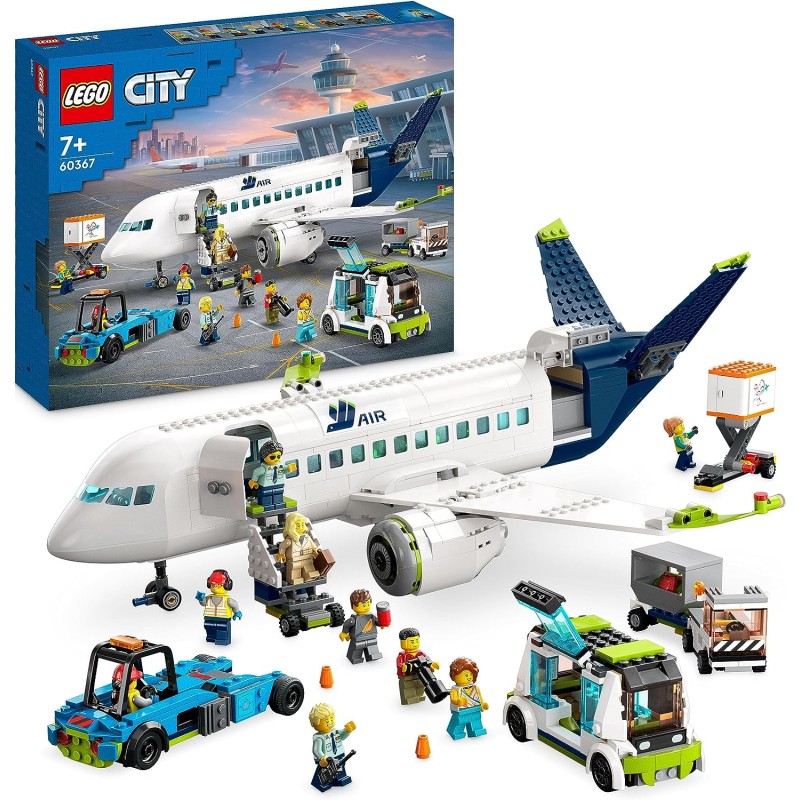 LEGO - 60367 City Aereo Passeggeri, Aeroplano con 9 Minifigure e Veicoli dell  Aeroporto: Autobus, Trattore Aeroportuale, Camio