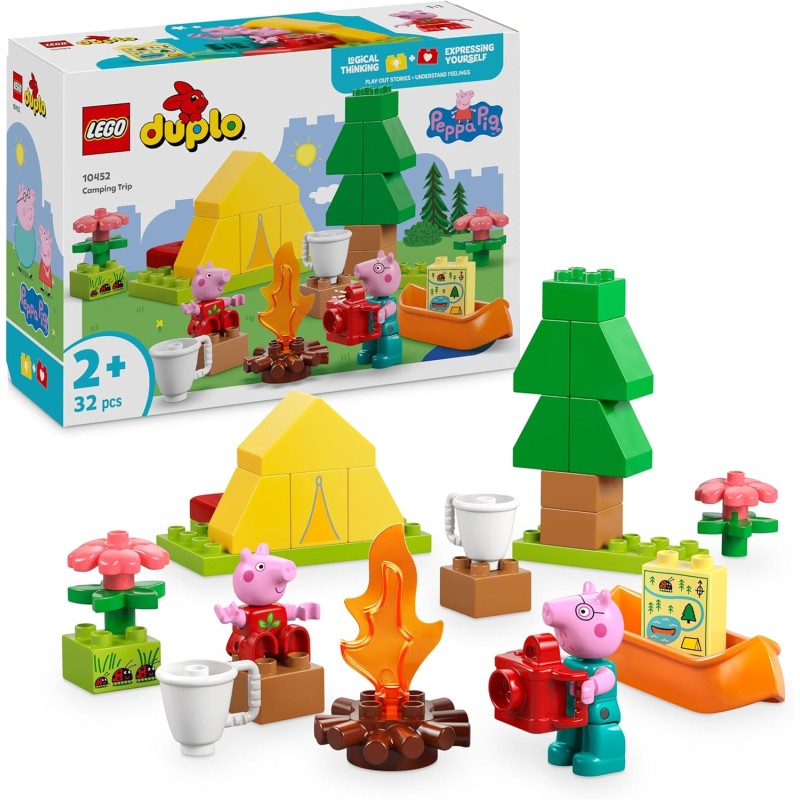 LEGO DUPLO 10452 Peppa Pig Gita in Campeggio con Papà - Giochi Montessori per Bambine e Bambini da 2 Anni - con Tenda, Canoa, F