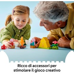 LEGO DUPLO 10452 Peppa Pig Gita in Campeggio con Papà - Giochi Montessori per Bambine e Bambini da 2 Anni - con Tenda, Canoa, F