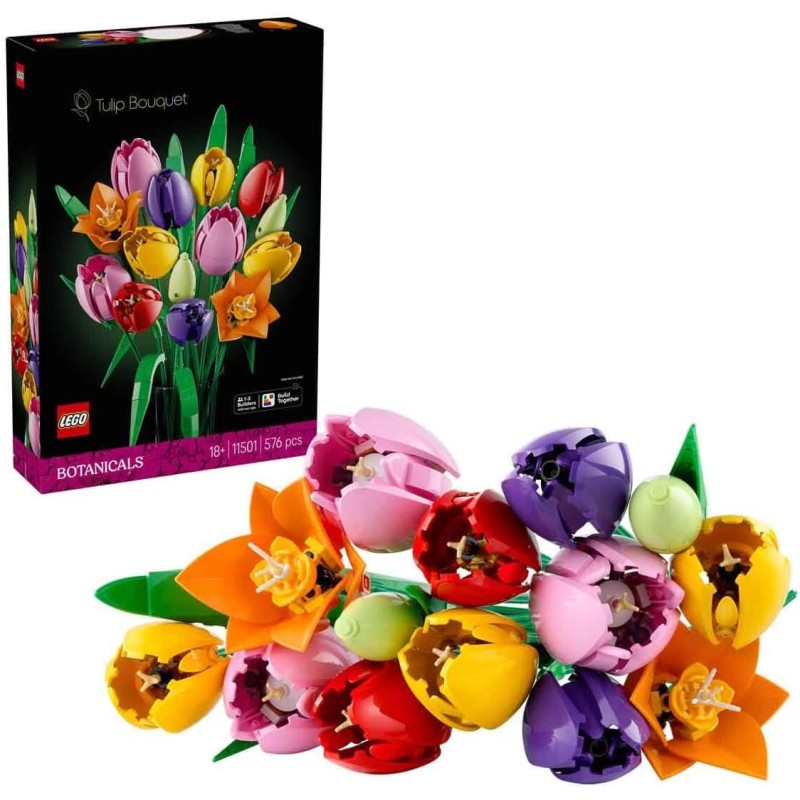 LEGO 11501 Botanicals Bouquet di Tulipani - Idea Regalo Festa della Mamma - Set di Fiori Finti da Costruire per Adulti - 14 Tul