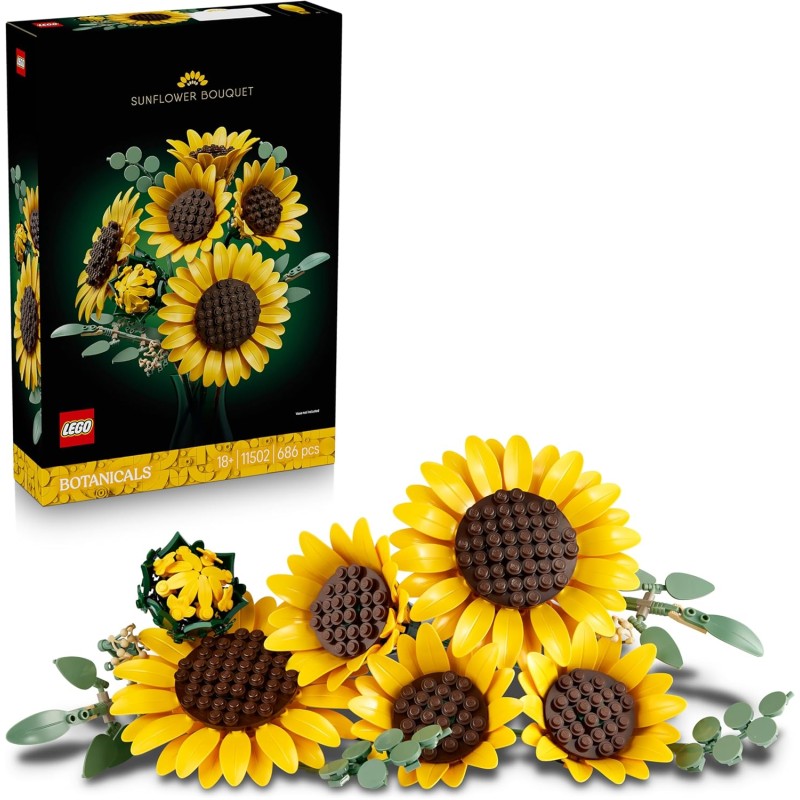 LEGO 11502 Botanicals Bouquet di Girasoli - Set di Fiori Artificiali per Adulti - Girasoli Finti e Steli di Eucalipto per Decor