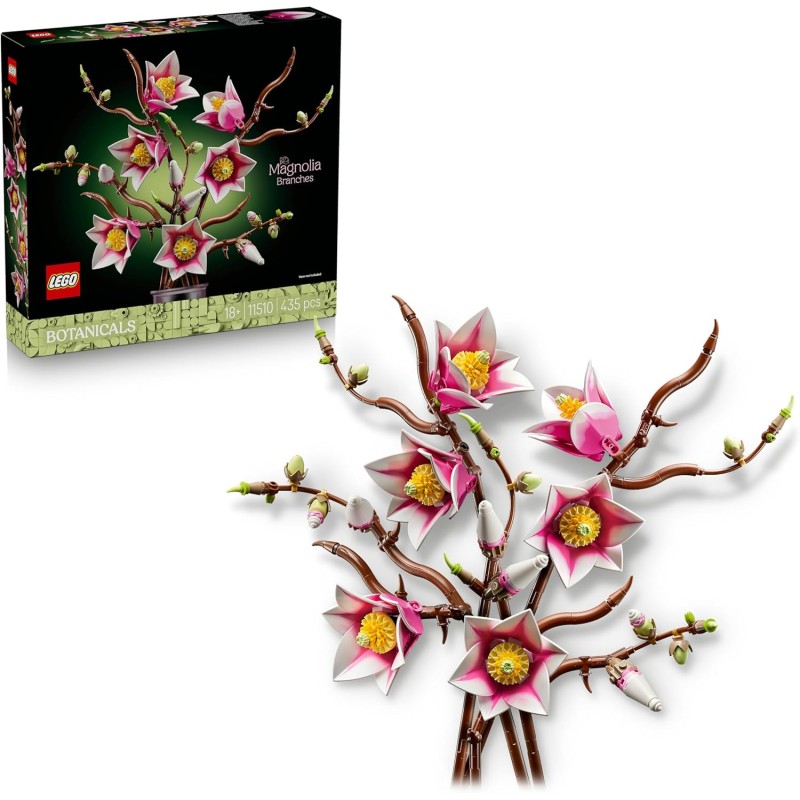 LEGO 11510 Botanicals Rametti di Magnolia - Set di Fiori Finti per Adulti - 5 Magnolie Artificiali per Decorare il Soggiorno o 