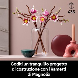 LEGO 11510 Botanicals Rametti di Magnolia - Set di Fiori Finti per Adulti - 5 Magnolie Artificiali per Decorare il Soggiorno o 