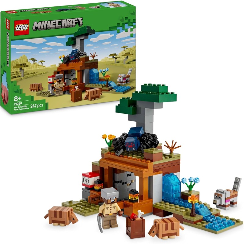 LEGO 21269 Minecraft Spedizione nella Miniera dell’Armadillo - Giocattolo Interattivo con Figure di Ragno della Caverna, Lupo e