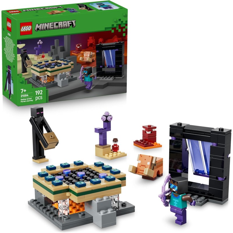 LEGO 21584 Minecraft Viaggio nel Portale del Nether e dell’End - Giocattolo da Costruire con Figure di Eroe, Enderman e Baby Ho