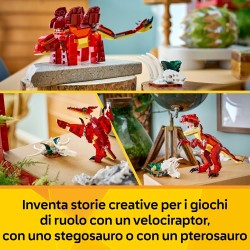 LEGO 31379 Creator 3 in 1 Feroce Dinosauro Giocattolo - Figure di Velociraptor, Stegosauro o Pterosauro con Elementi Scheletro 