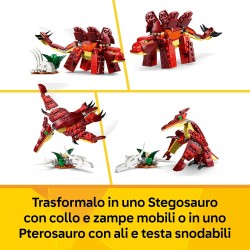 LEGO 31379 Creator 3 in 1 Feroce Dinosauro Giocattolo - Figure di Velociraptor, Stegosauro o Pterosauro con Elementi Scheletro 