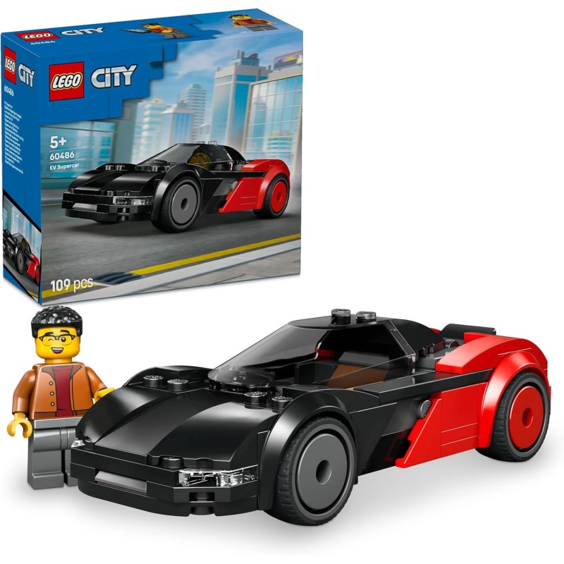 LEGO 60486 City EV Supercar Toy - Race Car Model Kit w/a Driver Minifigure - Fine Motor Skills Building Set - Small Birthday Gi
