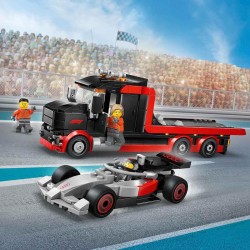 LEGO 60493 City Display Truck F1 con Auto da Corsa Audi F1 Giocattolo - Kit con 3 Minifigure e Funzione di Sollevamento Veicoli