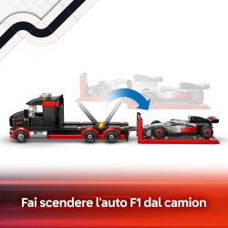 LEGO 60493 City Display Truck F1 con Auto da Corsa Audi F1 Giocattolo - Kit con 3 Minifigure e Funzione di Sollevamento Veicoli
