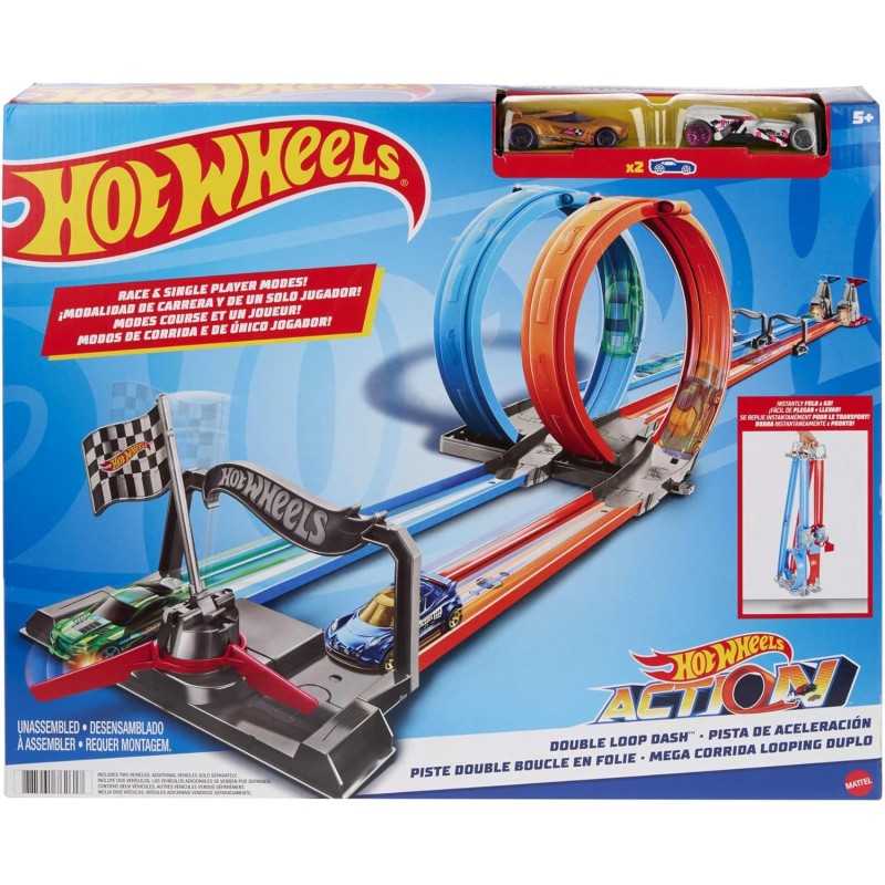 Hot-Wheels Pista Playset Sfida a Doppio Giro Mortale, con 2 Macchinine, Giocattolo per Bambini 4 + Anni, GFH85
