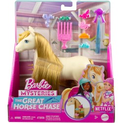 Mattel - Barbie - HXJ36 Pony Tornado, cavallo con lunga criniera da acconciare e pettinare e accessori, ispirato alla serie Net