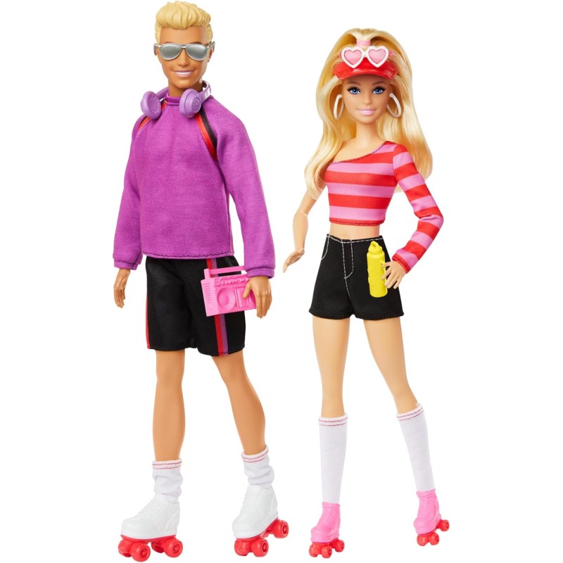 Mattel - Barbie HXK90 - Barbie e Ken sui Pattini a Rotelle, set Fashionistas da collezione 65° Anniversario con 2 bambole e 6 a
